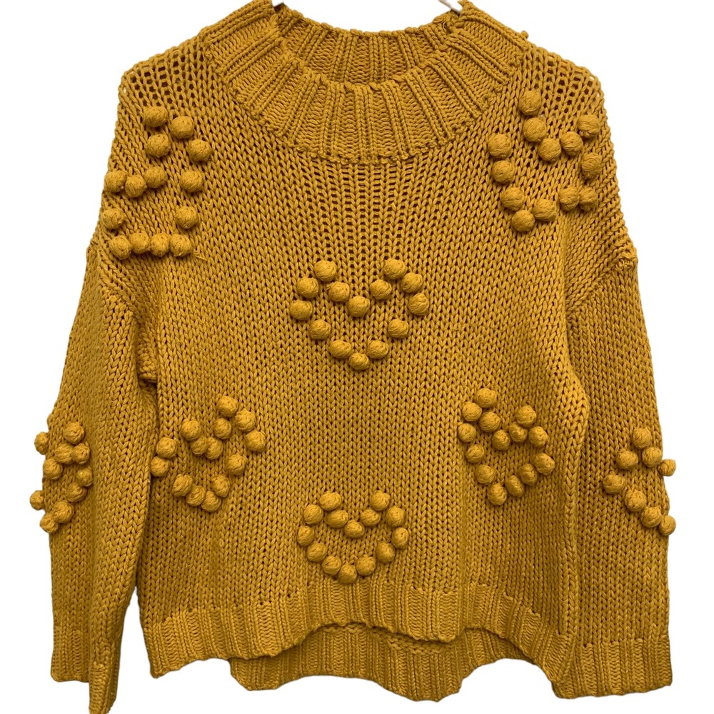 Cocobleu Mustard Sweater With Pom Pom Hearts